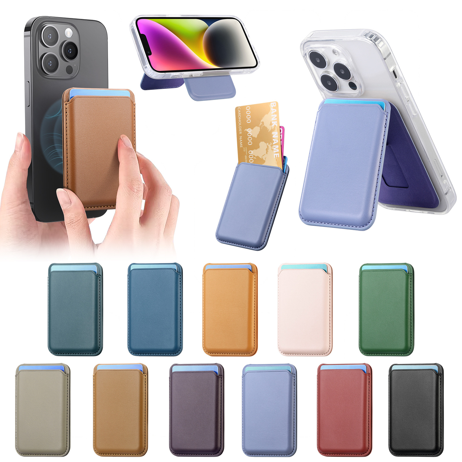 Picture of Suitable for Iphone16 Strong Magnetic Magsafe Card Holder Official Color Number Multi-Functional Bracket Storage Wallet Holder