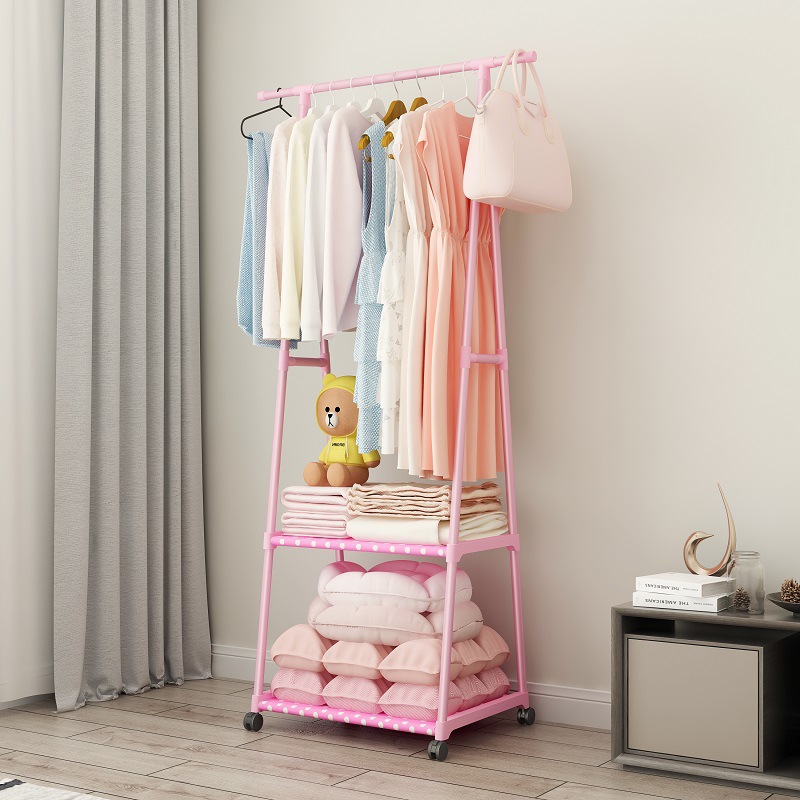 Picture of Floor-Standing Coat Rack, Triangular Coat Rack with Wheels, Mobile Multi-Layer Storage Rack, Clothes Rack, Simple and Modern Clothes Drying Rack