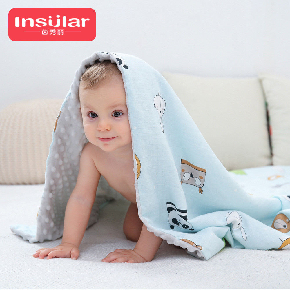 Picture of Yinxiuli 4-layer thickened gauze breathable stroller baby blanket children's pacifying peas blanket cartoon blanket cross-border
