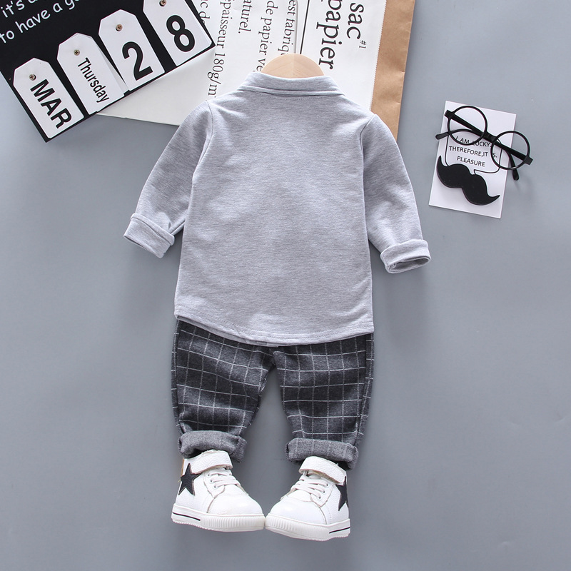 Picture of Foreign trade new spring and autumn lapel tie long sleeve British shirt children's gentleman suit two-piece a generation of hair