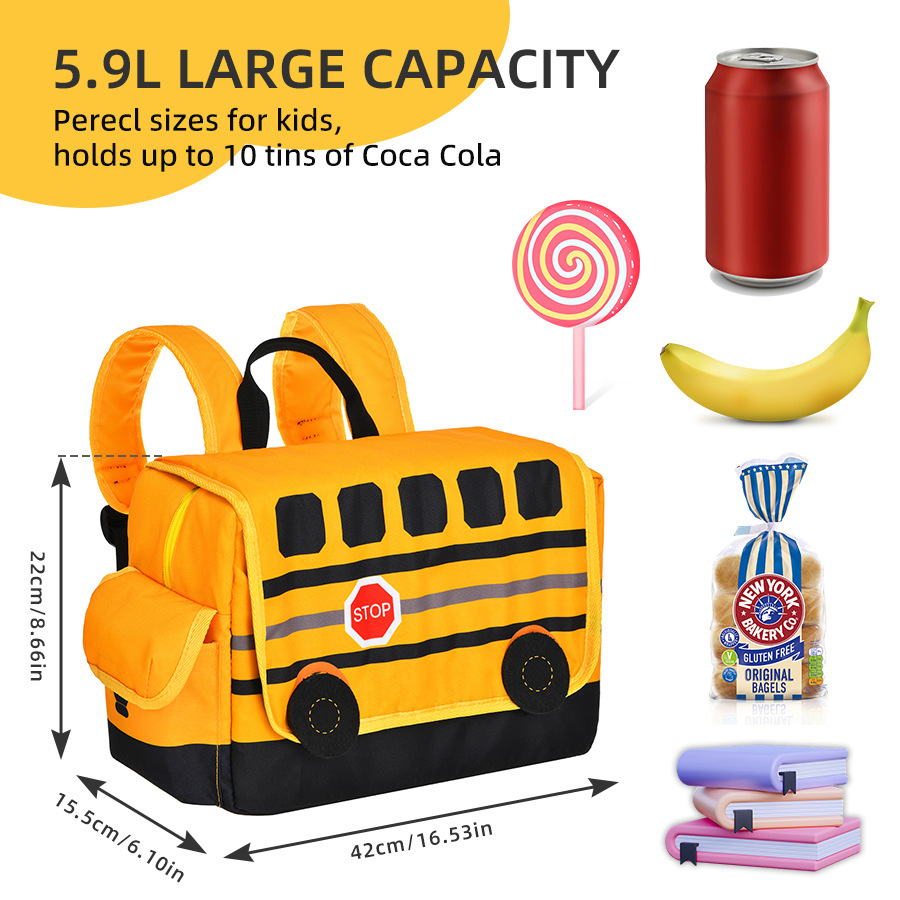 Picture of Cartoon Yellow School Bus Car Kindergarten Bag Student Primary School Backpack Bag Lunch Bag Insulation Bag