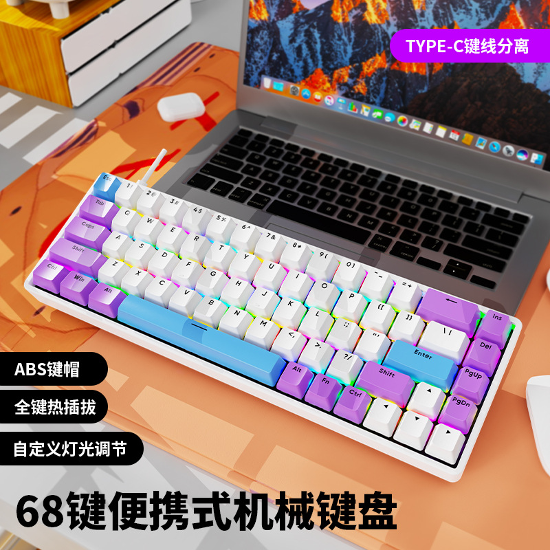 Picture of SorexAK68 Mechanical Keyboard Green Axis Red Axis Wired Keyboard Mini RGB Luminous 68 Key Layout Keypad