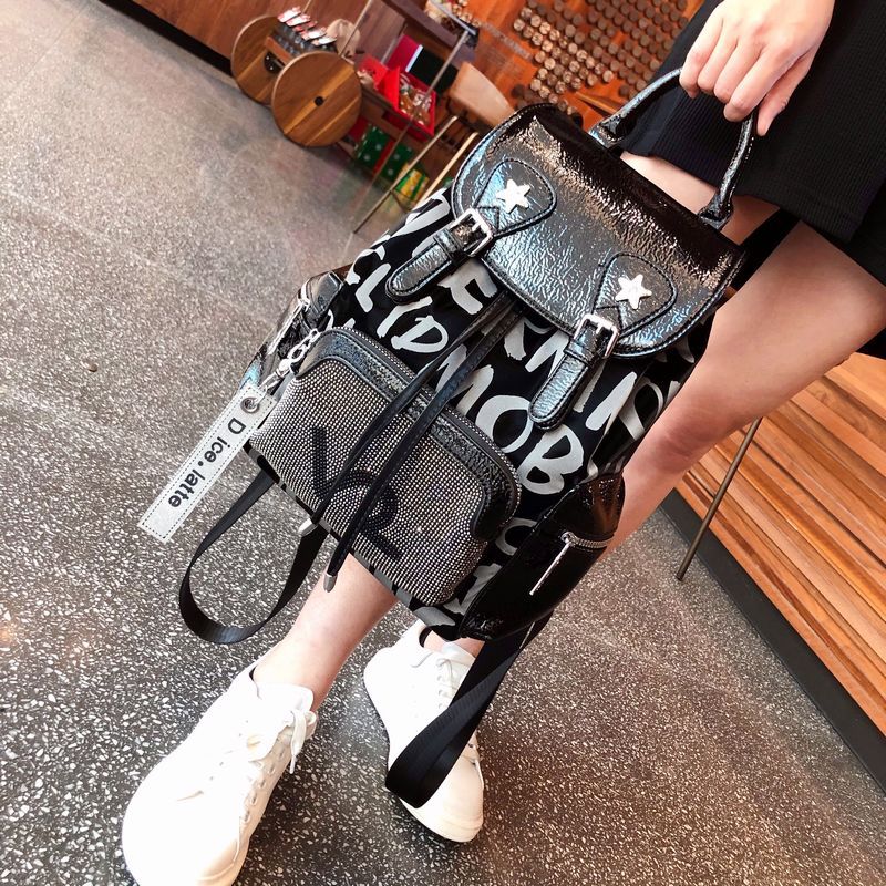 High-End Letter Hot Diamond Backpack for Women 2025 New Fashion Versatile Foreign Style Large Capacity Backpack Summer Travel