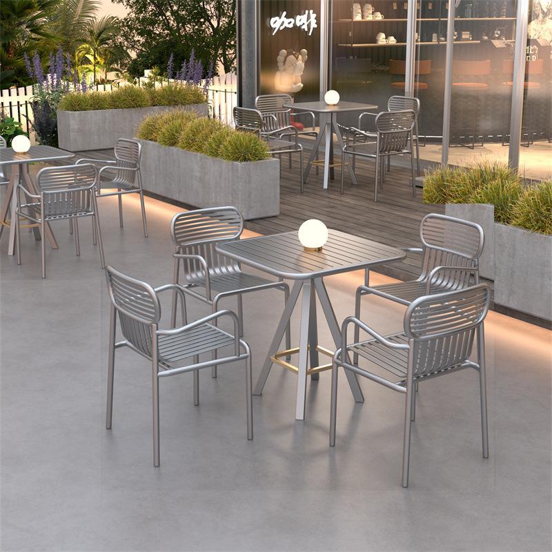 Picture of Outdoor Wrought Iron Courtyard Table and Chair Combination Cafe Internet Celebrity Metal Dining Table and Chairs Bar Industrial Style Outdoor Table and Chairs