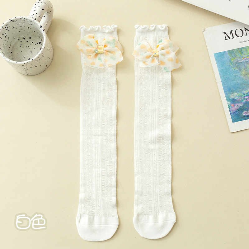 Picture of Girls' mid-calf socks summer thin Korean style bow Princess baby stockings mesh little girl calf socks