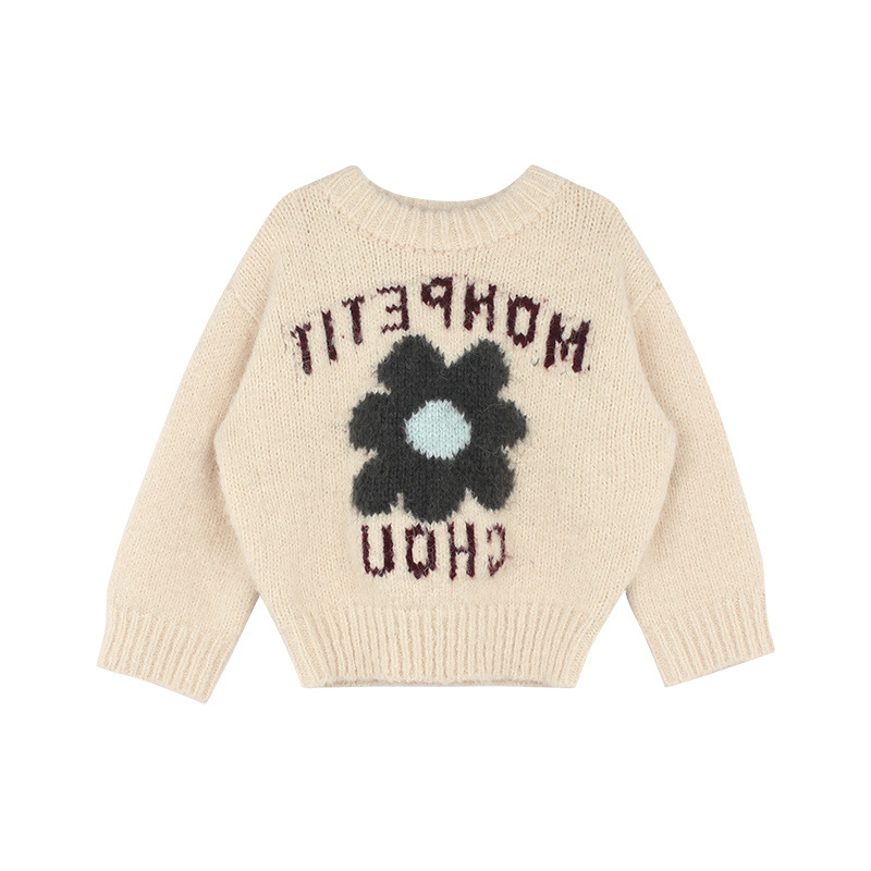 Picture of Girls' Letter Flower Pullover Sweater 2024 Spring and Autumn New Korean Style Children's Western Style Casual Fashion Top Trendy