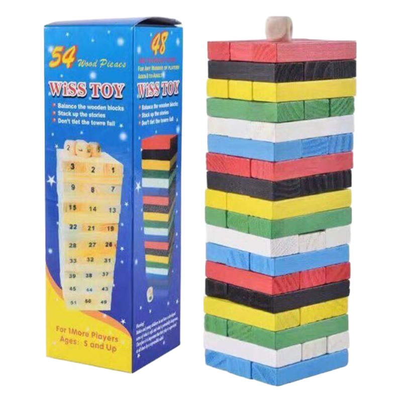 54 Pack Color Children's Stacked High Building Blocks Assembled Large Digital Layered Suction Wooden Toy