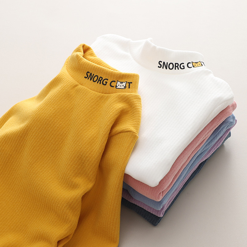 Picture of Autumn and Winter Children's brushed bottoming shirt boys and girls half turtleneck warm top baby thickened Korean Long Sleeve T-Shirt wholesale