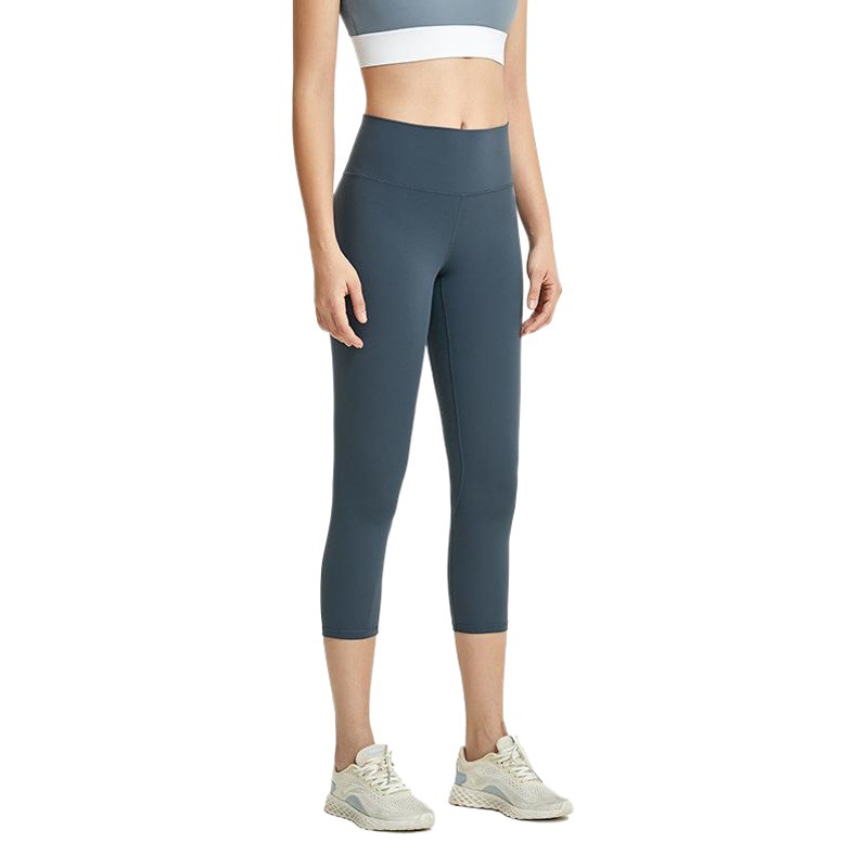 Amazon European and American Nude Leggings Yoga Pants Women's High Waist Hip Lifting Tight Fitness Sports Running Cropped Pants