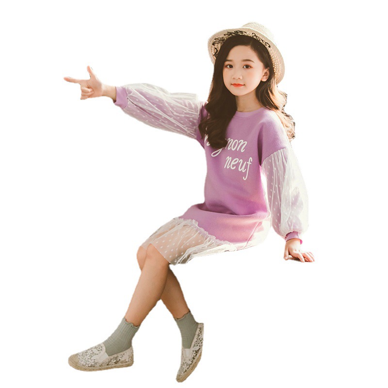 Picture of Girls Spring & Fall Dress 2024 New Style Kidsren's Baby Girl Fashionable Sweatshirt Long-Sleeved Princess Gauze Skirt Little Girl