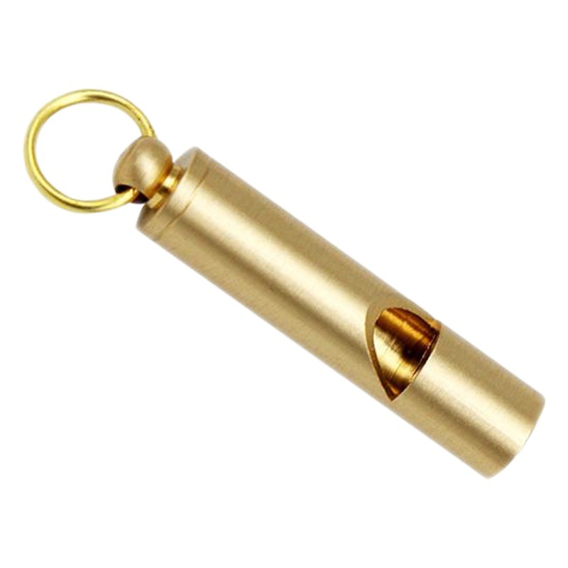 Cross-Border Hot Selling Brass Outdoor Survival Supplies Bamboo Keychain Pendant Children's Competition Metal Whistle Mountaineering