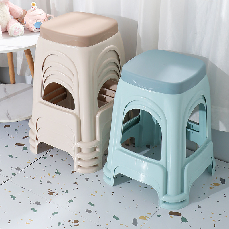 Picture of Thickened plastic stool household chair square stool plastic adult bench simple high stool stackable stool wholesale