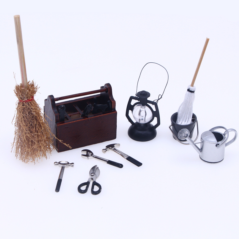 Picture of Dollhouse Doll House wooden toolbox set BJD alloy tool model OB11 miniature scene accessories