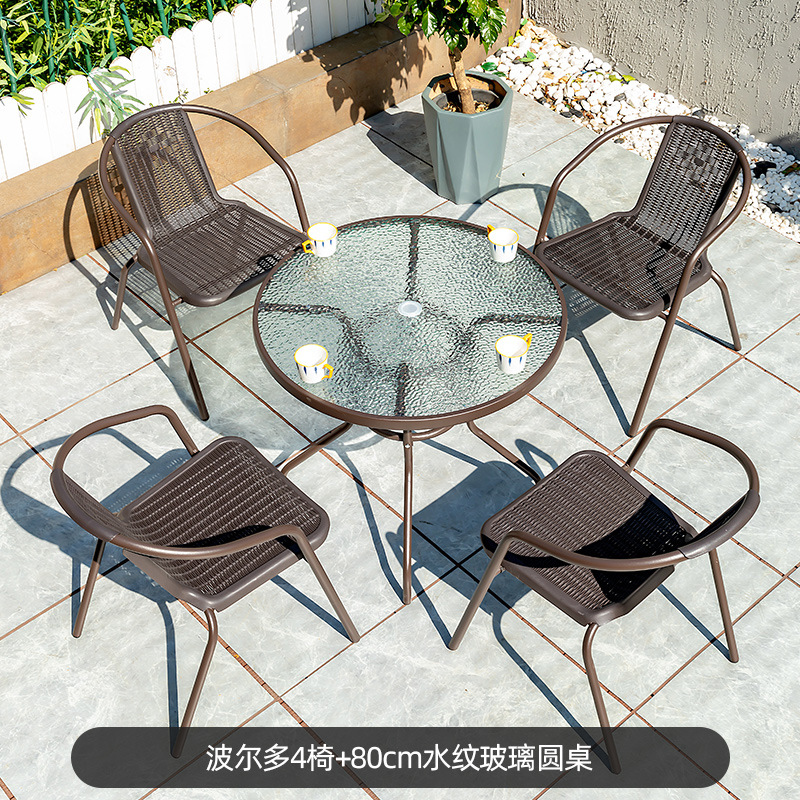 Picture of Outdoor Courtyard Table and Chair Rattan Chair Outdoor Leisure Three-piece Set Garden Terrace Wrought Iron Balcony Seat Combination Small Coffee Table