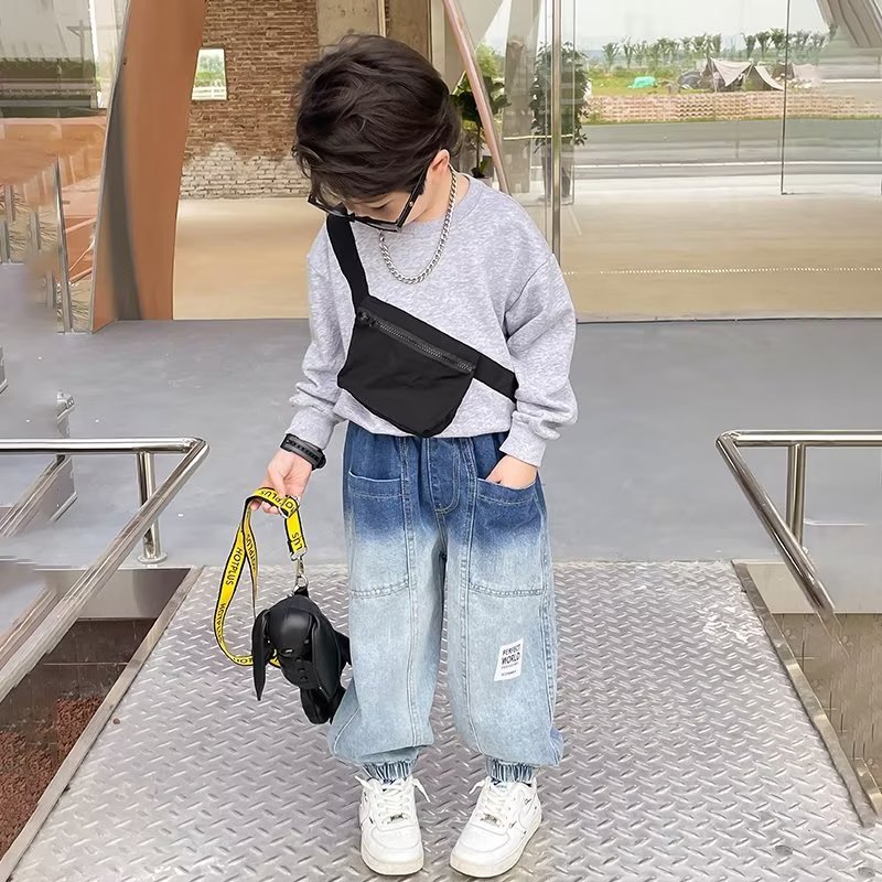 Picture of Boys' Spring Jeans, Medium and Large Kidsren's Style Workwear 2024 New Style Kidsren's Boys' Spring & Fall Loose Pants Trendy Brand