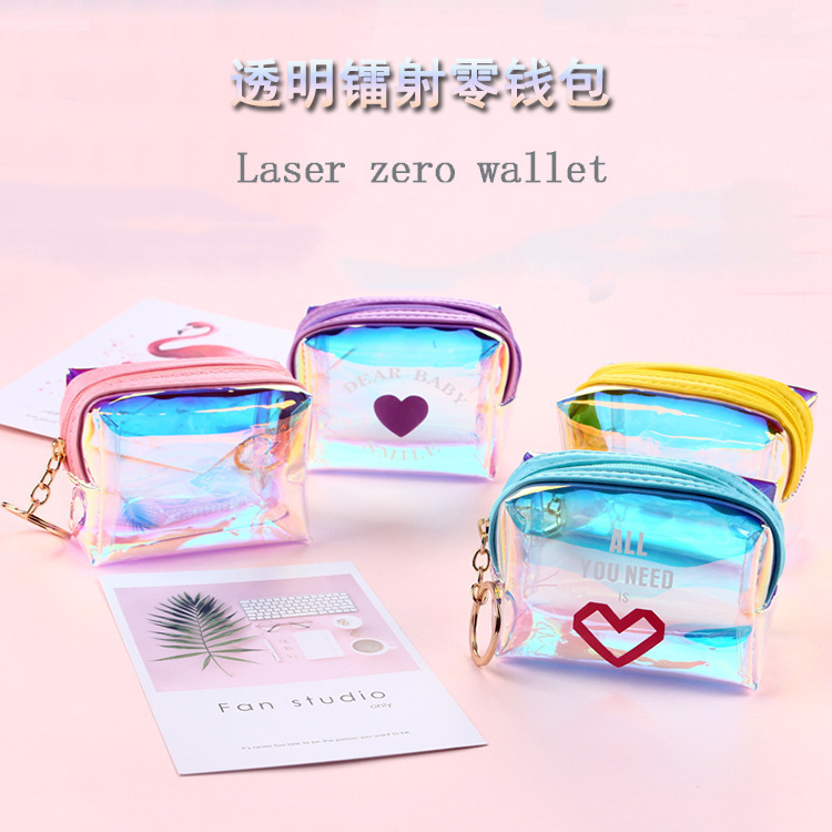 Korean Style Square Jelly Transparent Cosmetic Bag New Fashion Laser Coin Purse Girls Data Cable Magic Cosmetics Bag