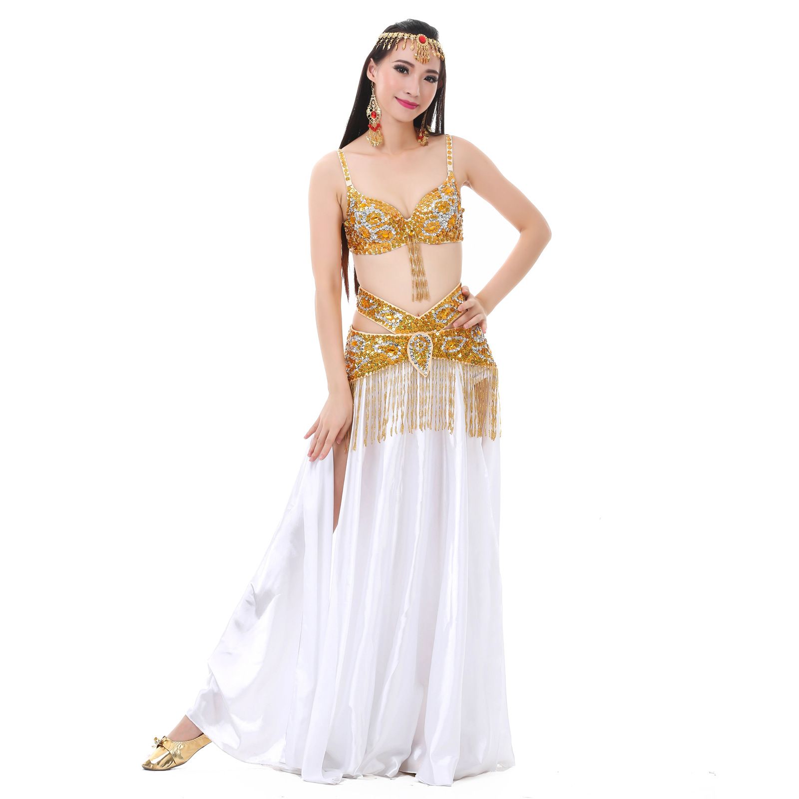 Picture of Dancer 826# Double Split Slip Skirt Belly Dance New Handmade Beaded suit, Performance Clothes