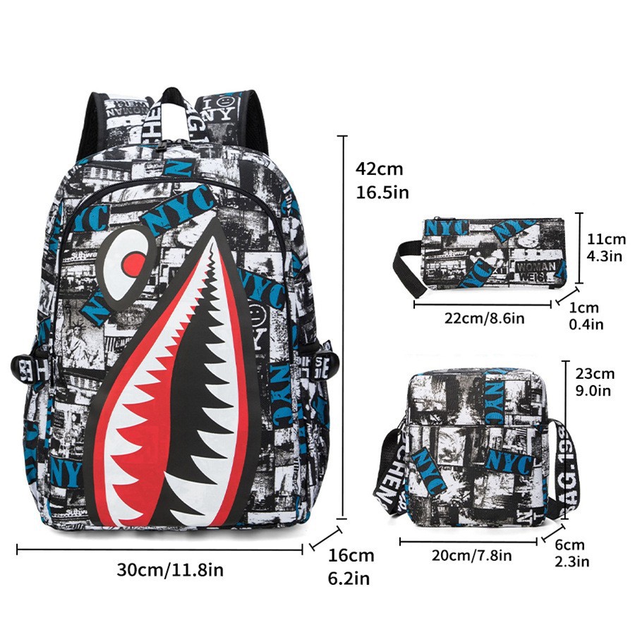 Picture of Cross-border Oxford Shark Schoolbag Primary School Grade 4, 5 and 6 Large Capacity Backpack Personalized Simple Backpack for Men