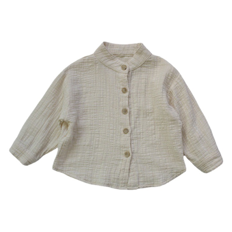 Spring Boys' Shirts Pure Color Kidsren's Tops Korean Style Cotton and Linen Stand-Up Collar Baby Girls' Shirts Outer Wear Category a Dropshipping