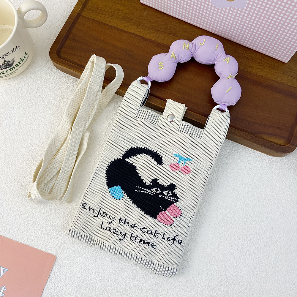 Picture of Cartoon Knitted Mobile Phone Bag Korean Style All-match Crossbody Bag Small Portable Student Coin Purse Single Shoulder Hand Bag
