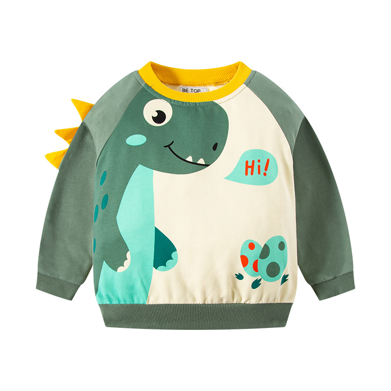Picture of Be Top Kidsren's Clothing 2025 Spring and Autum New Kidsren's Cartoon Dinosaur Pullover Sweatshirt Long-Sleeved Contrast Round Neck Trendy