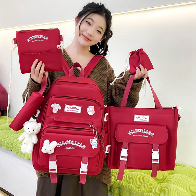 Picture of Cross-Border Hot-Selling Schoolbag Five-Piece Set Korean Version Junior High School Large-Capacity Student Backpack Small Fresh and Simple Backpack