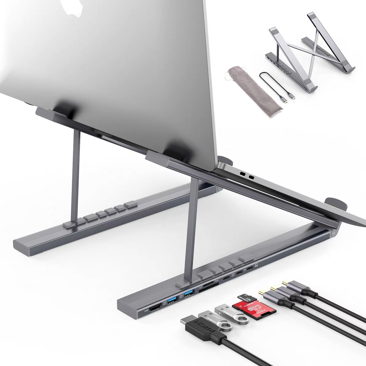 Picture of Manufacturer Supplies Hub Multi-Interface Expander Base Aluminum Alloy Hub 7-Port Retractable Stand for Laptop