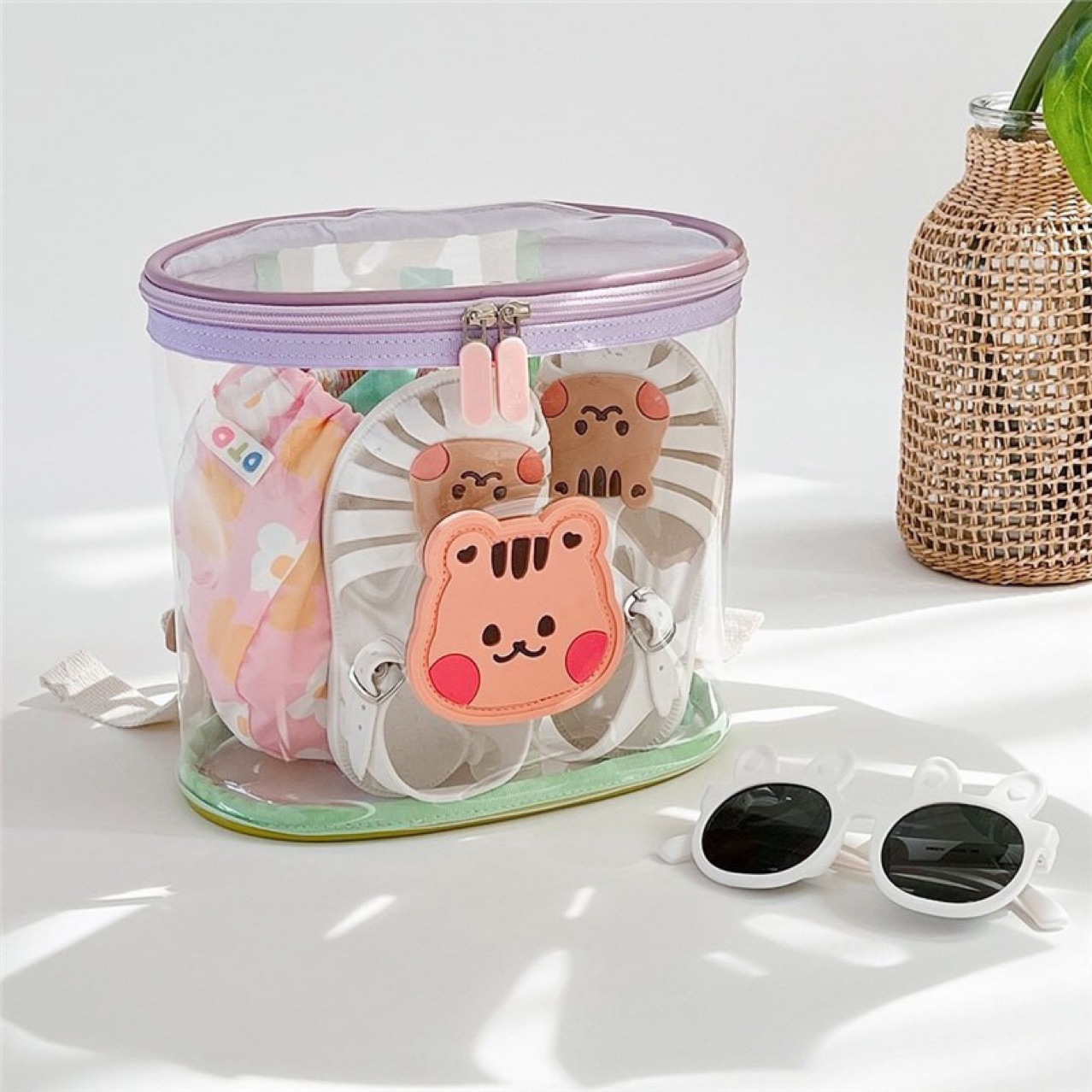 Picture of Ins K-Style of Dot Same Animal Contrast Transparent Backpack Kindergarten Beach Cosmetics Bag Transparent Jelly Bag