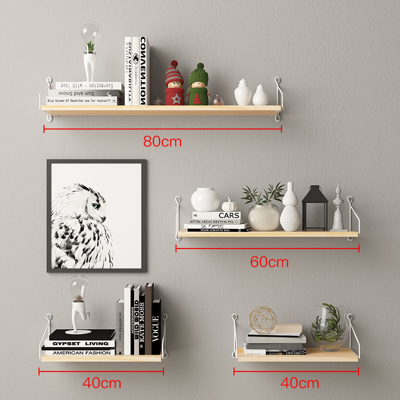 Picture of No-Drill Solid Wood Wall-Mounted Shelf, Straight Partition, Wall-Mounted Bookshelf, Bedroom Decorative Wall Storage