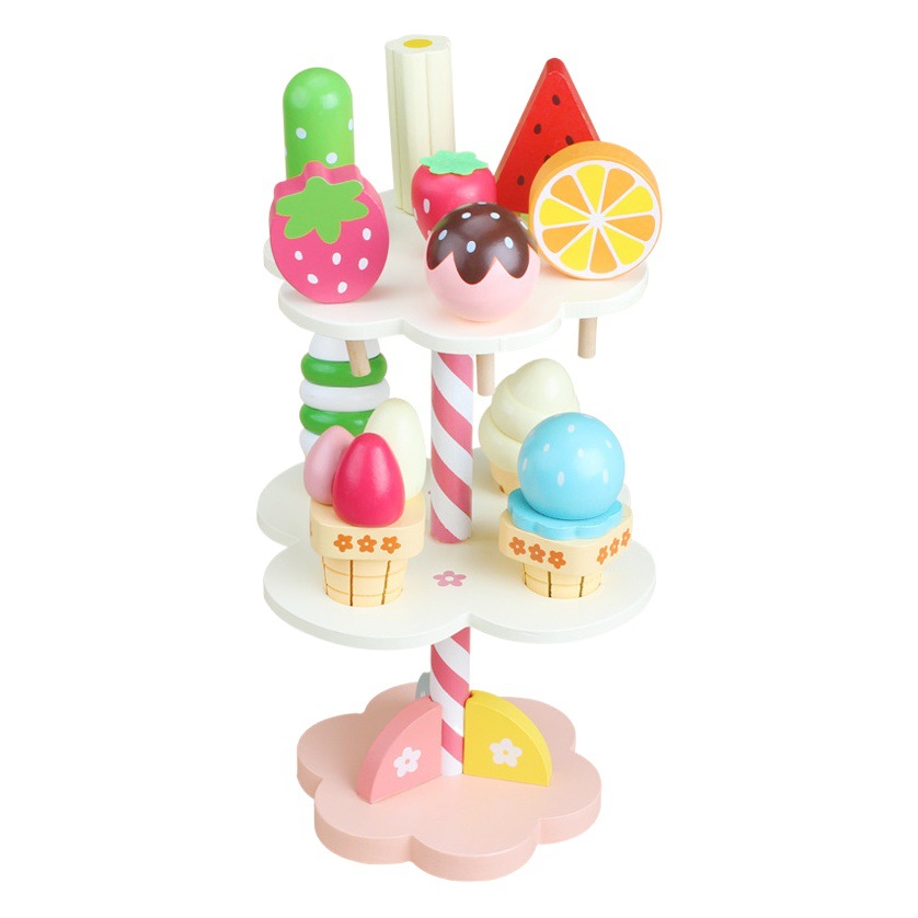 Wooden Imitation Ice Cream Children's Ice Cream Shop Toys Boys and Girls Baby Play Home Ice Cream Kitchen Building Blocks