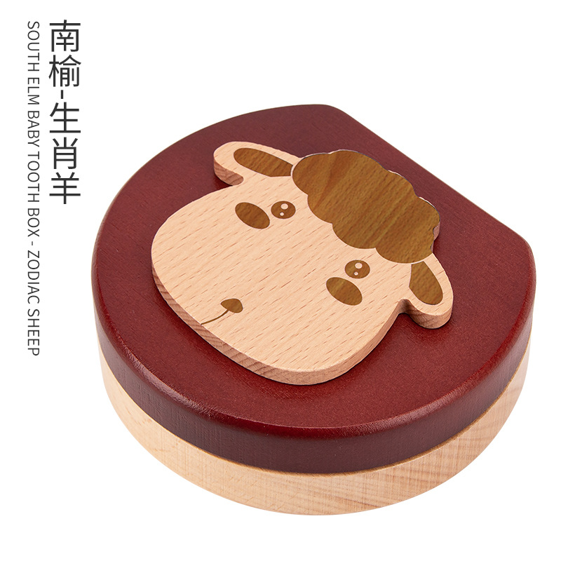 Picture of Wooden Children's Deciduous Teeth Box 1-3-5 Years Old and a Half Baby's Fairy Hair Deciduous Teeth Storage Box One Year Old Memorial Umbilical Cord Collection Box