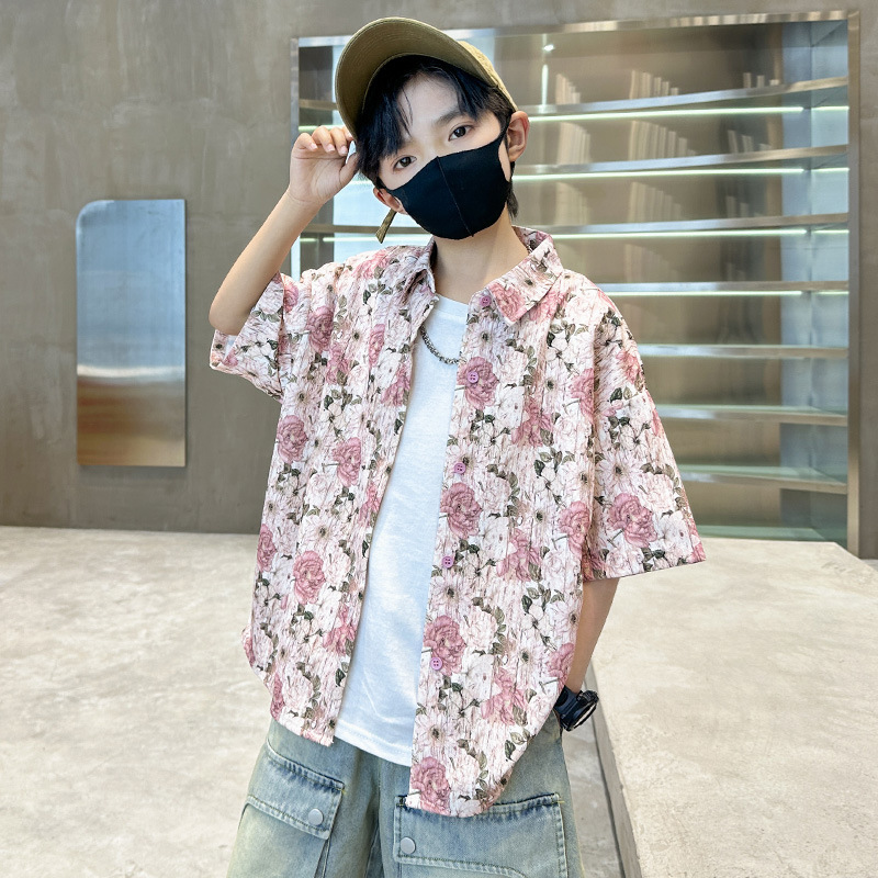 Picture of Children's Clothing Boy's Shirt Summer 2024 New Children's Casual Mid-Big Children's Short-Sleeved Summer Boy's Shirt Summer Trendy