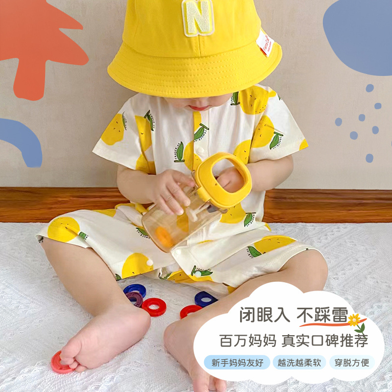 Picture of Spring and Summer Thin Children's Climbing Suit Outer Wear Pure Cotton Newborn Short-sleeved Baby Class A Baby Clothes All-in-one