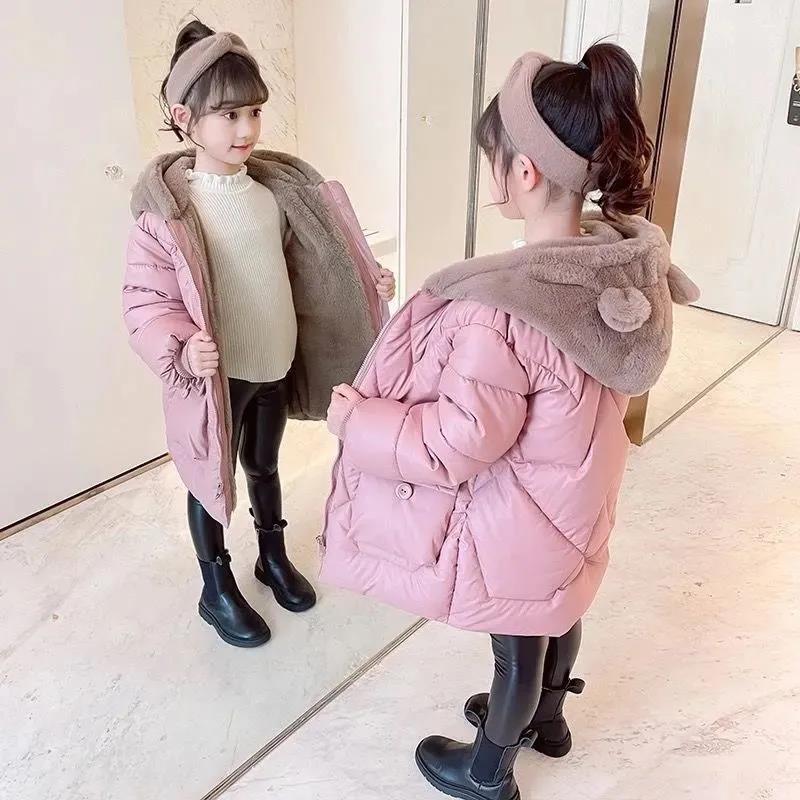 Women's Children's Clothing Winter Korean Style Cotton-padded Coat Mid-length Little Girl's Cute Cotton-padded Coat Thickened Warm-keeping Casual Cotton-padded Coat for Children