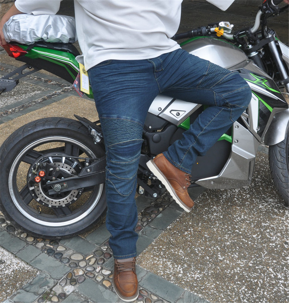 Picture of Motorcycle Riding Pants Denim Racing Pants Straight Slim-Fit Elastic Belt Protector Men's and Women's Off-Road Rider Anti-fall Pants