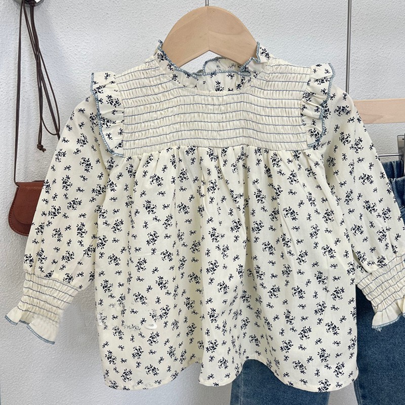 Picture of Girls' Shirt Children's Spring and Autumn Clothes Korean Style Western Style White Lace Shirt with Large Lapel for Baby Long Sleeve Top