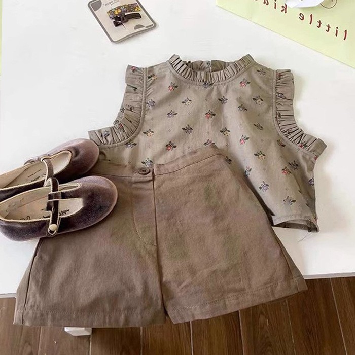 Girls Summer Suit 2025 New Style Floral Vest Shorts Kidsren's Fashionable Two-Piece Set Trendy Korean Style Kidsren's Clothing