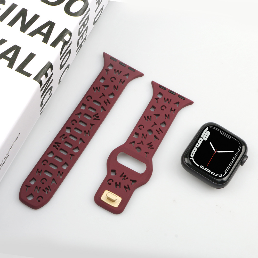 Picture of For Apple Watch iwatch87654321 Strap applewatchs9 English Hollow Solid Color Silicone Watch