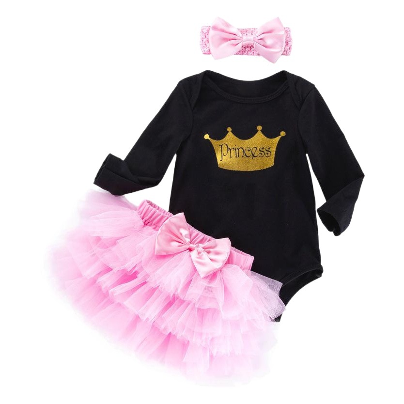 Cross-border autumn children's clothing baby girl birthday long sleeve cartoon holiday ha clothes pink six-layer skirt three-piece suit wholesale