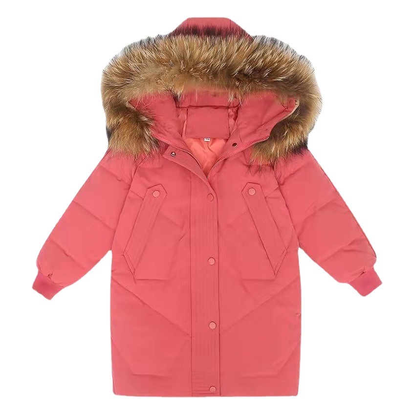 Girls' Cotton-Padded Clothes, Kidsren's Clothing, Winter 2024 New K-Style, Thickeneded Large Fur Collar, Medium and Long Cotton-Padded Jackets for Middle-Aged and Older Kidsren