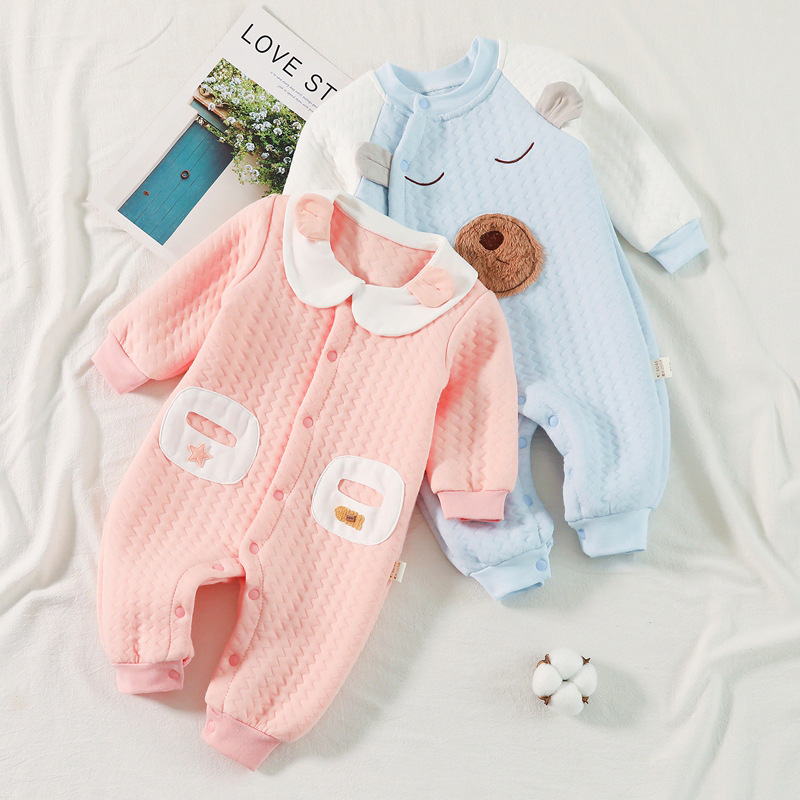 Picture of Baby's one-piece clothes for autumn and winter short-sleeved cotton three-layer warm baby thickened newborn climbing clothes with zipper