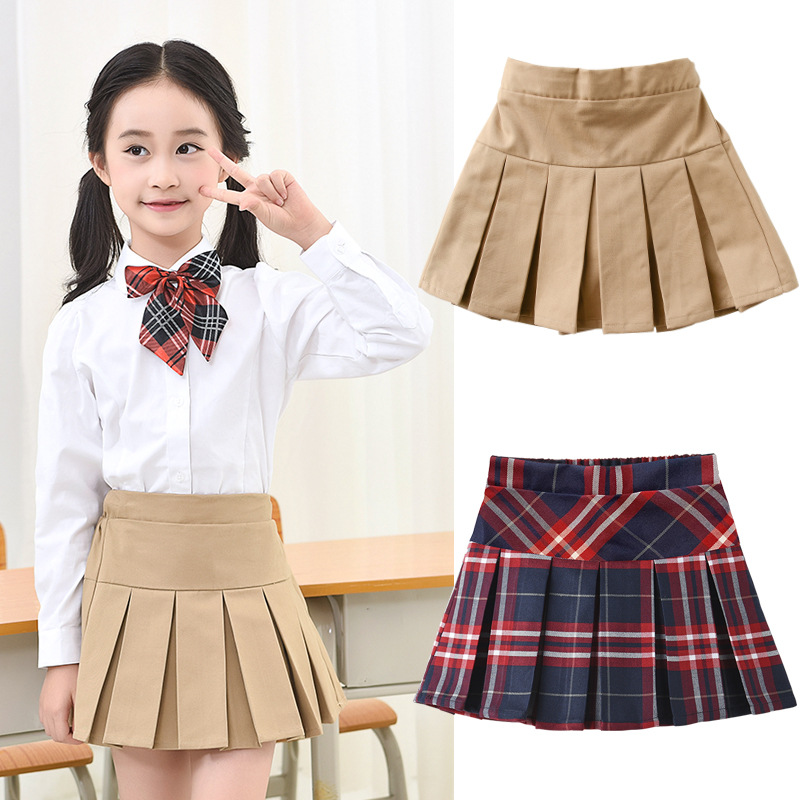 Picture of Girl's Pleated Skirt Skirt Children's Middle and Big School khaki School Uniform Short Skirt Girl's College Style Skirt