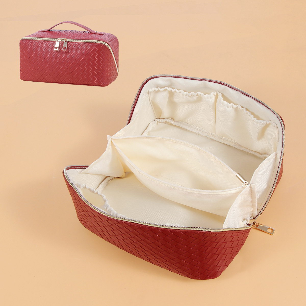 Picture of Amazon Wash Bag for PU Leather Small Checkered Textured Storage Large Capacity Multi-functional Cosmetic Bag Advanced Sense