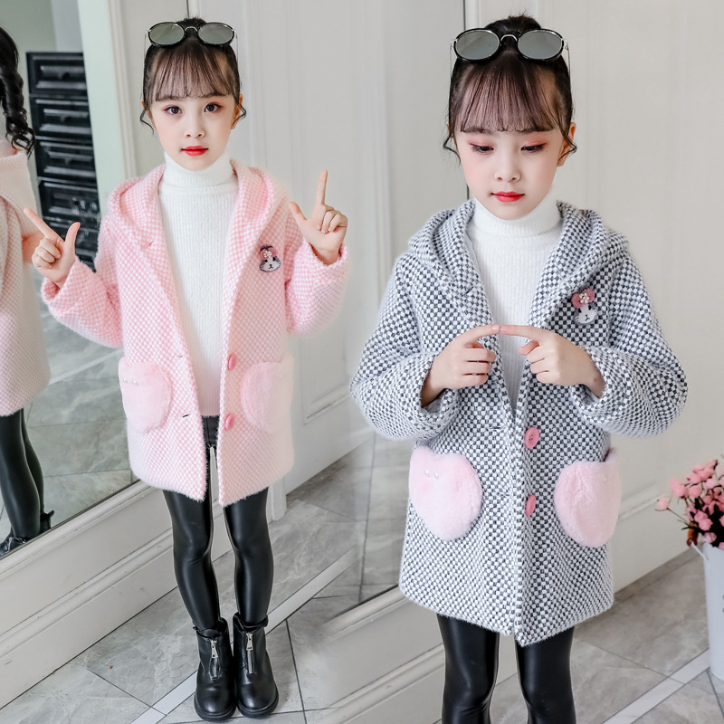Picture of Girls mink woolen coat 2025 spring and autumn woolen coat children's woolen coat children's clothing a generation of hair