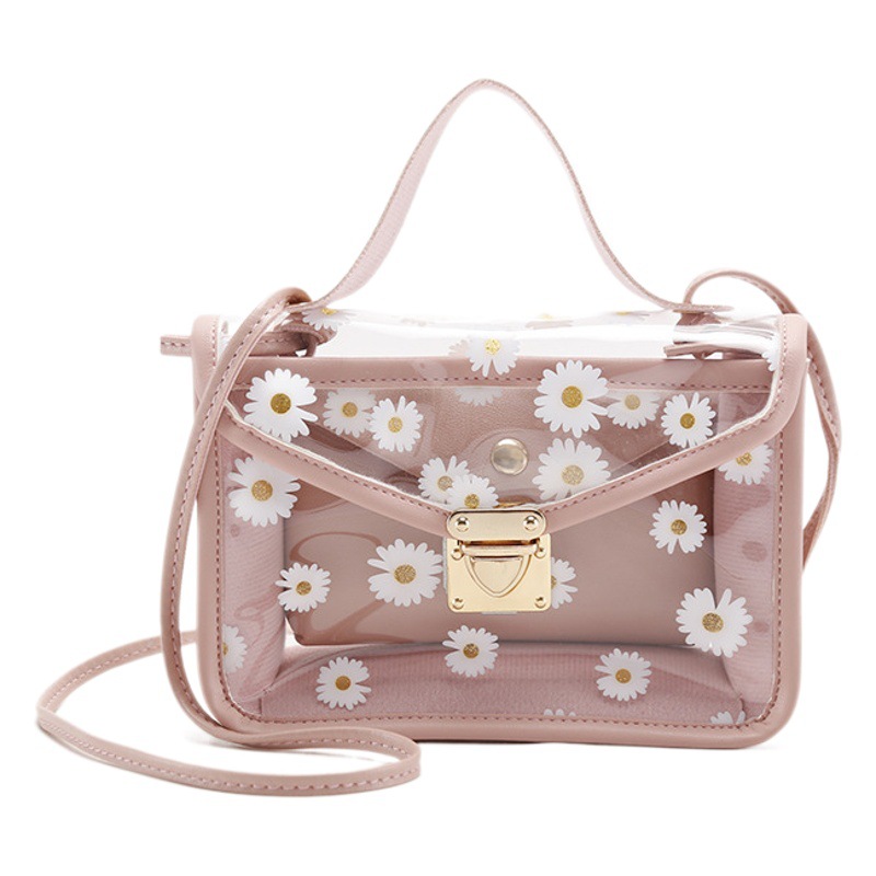 New Korean Style Women's Bag Daisy Print Shoulder Jelly Mother and Child Transparent Small Square Bag 2023 Summer and Autumn Crossbody Bag