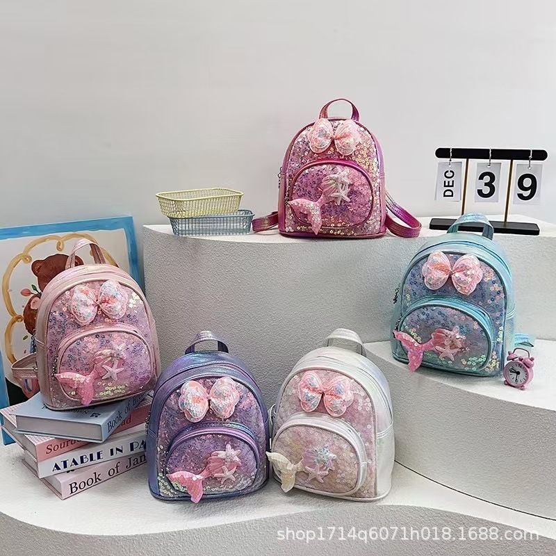 Mermaid PVC Children's Schoolbag New Sequin PVC Leather Schoolbag Kindergarten Girl's Backpack Lightweight Backpack