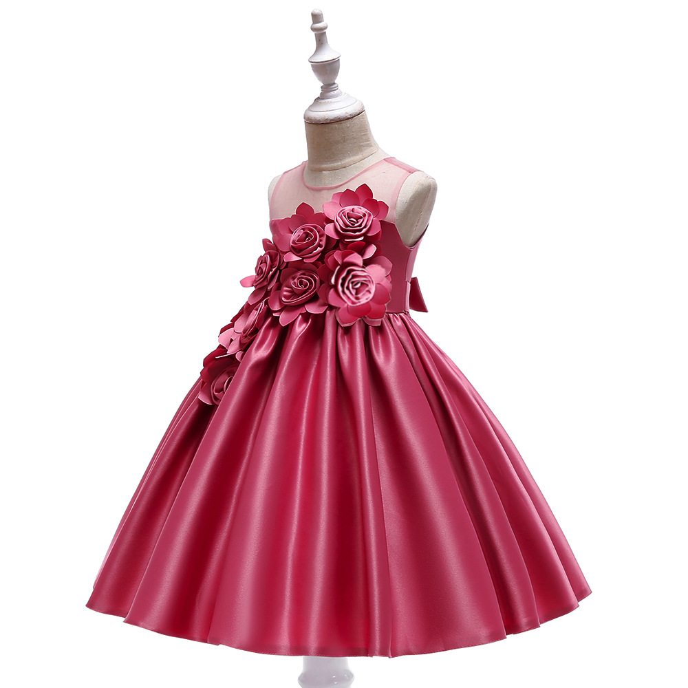 Picture of 2024 cross-border children's mesh tube chest three-dimensional flower host performance dress princess dress forged cloth solid color