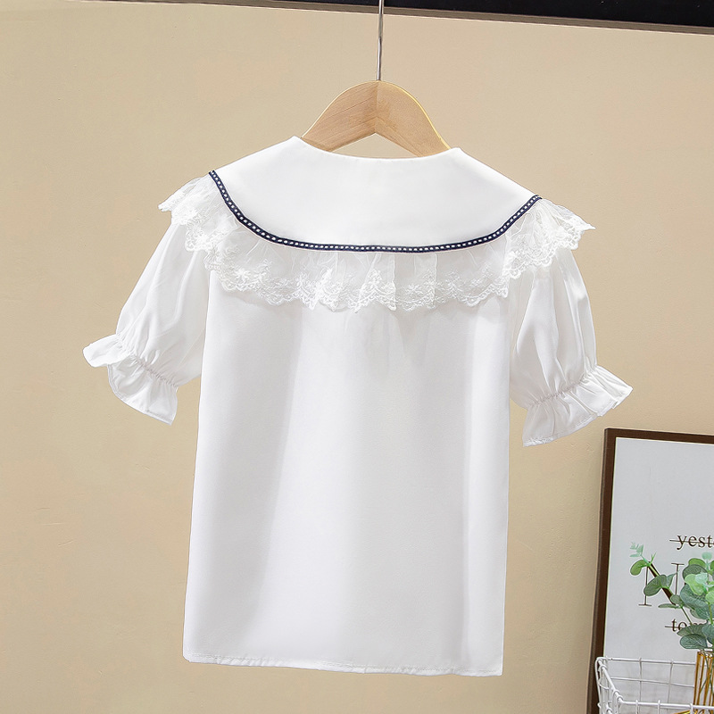 Picture of Spring 2024 Spring Children's Shirt Girls French Ledge Collar White Shirt Women Treasure Design Long Sleeve Shirt