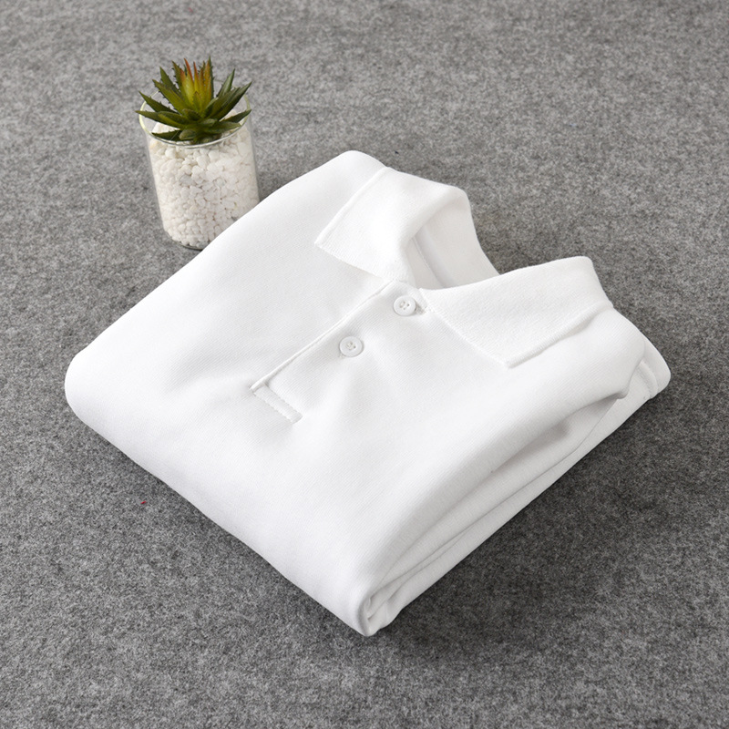 Picture of Children's White Polo Shirt Long Sleeve Lapel White T-shirt Winter Fleece-lined Thickened Warm T-shirt for Big Kids Students