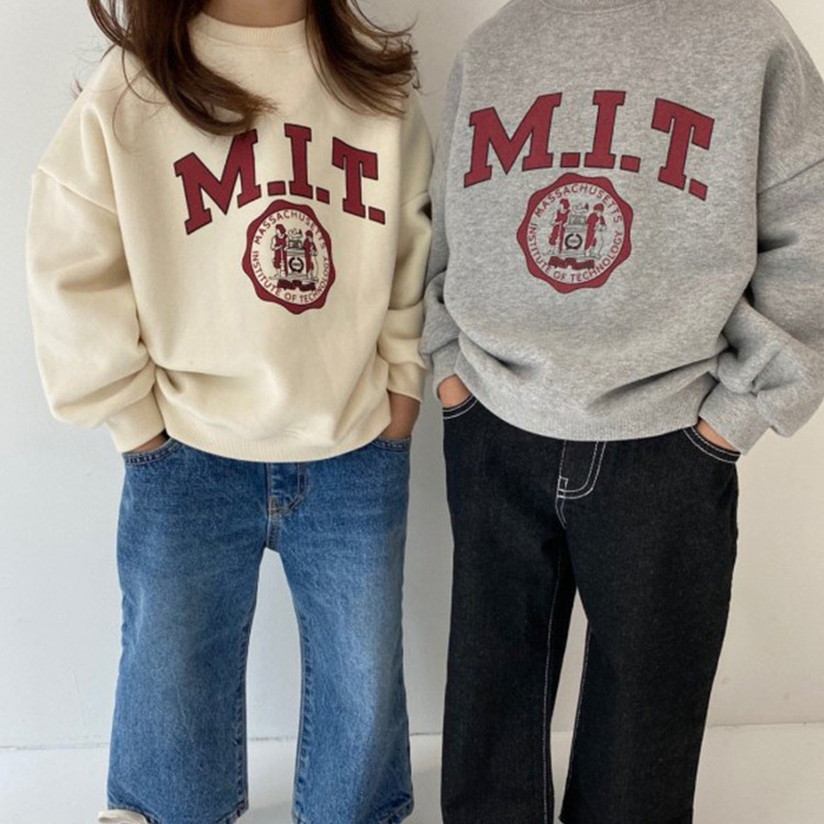 Spring and Autumn Children's Clothing Small and Medium-sized Children's Retro Tray Sweatshirt Ins Boys' and Girls' Loose Top Round Neck Family Clothes